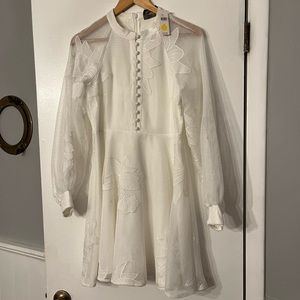 Anthropologie Little white dress with mesh sleeve and buttons